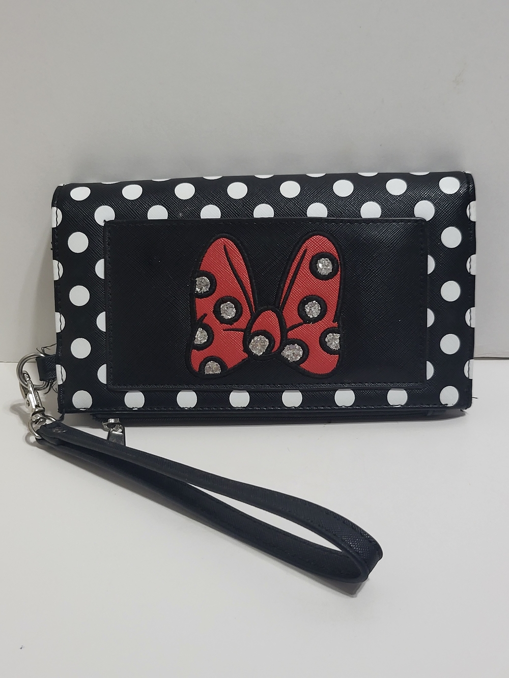 Disney Black & White Polka Dot Wristlet Wallet with Red Bow